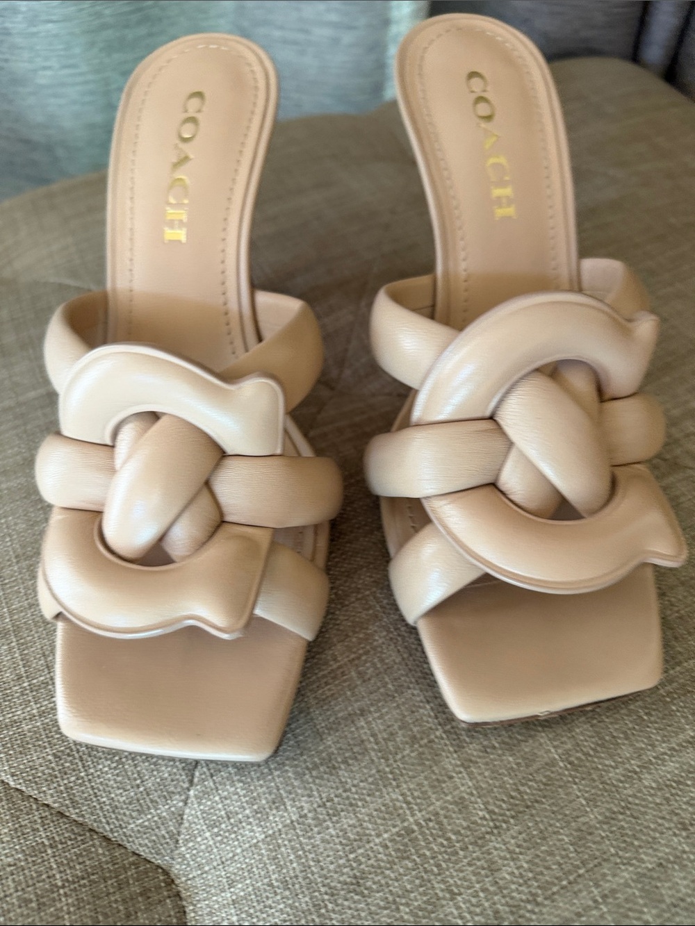 COACH Beige Knotted Leather Mule Heels - Picture 4 of 5